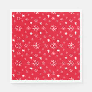 Servilleta De Papel Plato de papel rojo con copos de nieve blancos