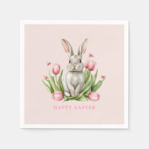 Servilleta De Papel Platos de conejito de Pascua con acuarela rosa