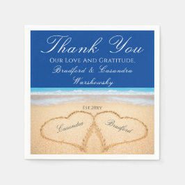 Servilleta De Papel Playa azul oscuro 2 corazones en el Boda de arena