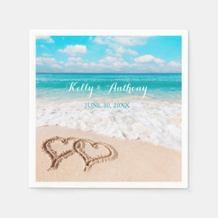 Servilleta De Papel Playa con corazones en la arena