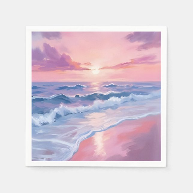 Servilleta De Papel Playa de Algodón de Azúcar | Pintura de Olas del O (Anverso)