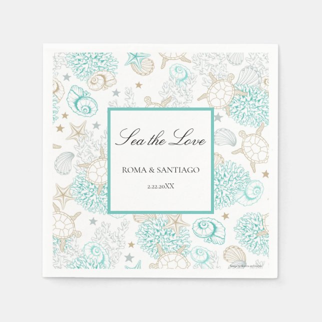 Servilleta De Papel Playa de Amor Marítimo Boda  (Anverso)