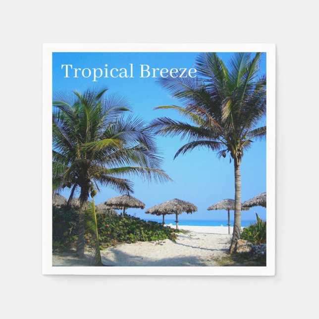 Servilleta De Papel Playa de arena con palmeras y una púa con vistas a (Anverso)