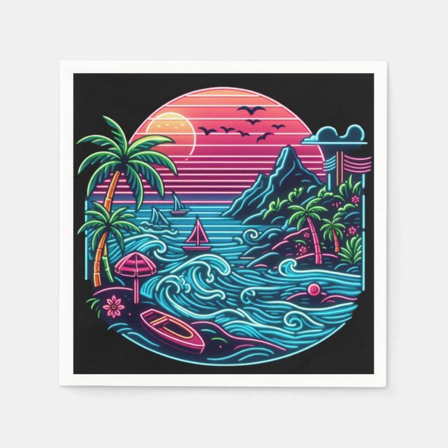 Servilleta De Papel Playa de neón tropical/hawaiana (Anverso)