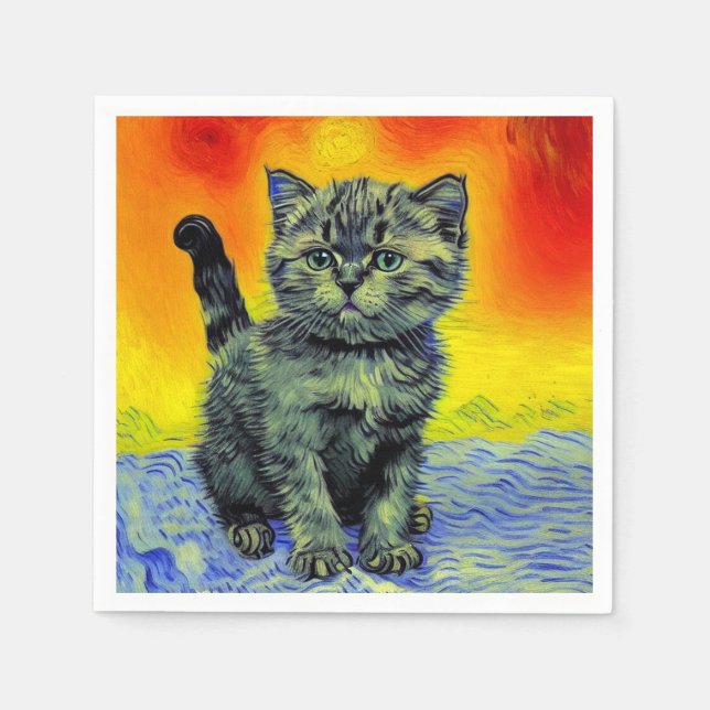 Servilleta De Papel Playa de Sunset Cat Style Van Gogh (Anverso)