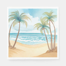 Servilleta De Papel Playa Hawaiana | Acuarela Tropical de Palmeras