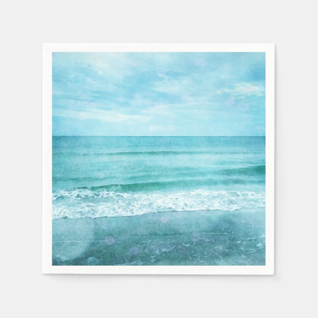 Servilleta De Papel Playa Retro - acuarela azul Verde azulada del océa (Anverso)