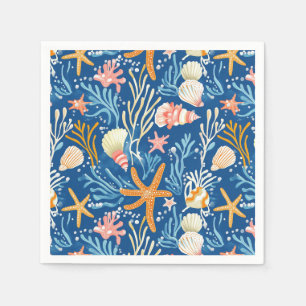 Servilleta De Papel Playa Retro Concha Naranja Rosa Amarillo Azul