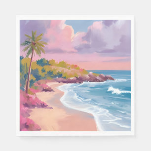 Servilleta De Papel Playa Rosada   Pintura de Océano Rosa