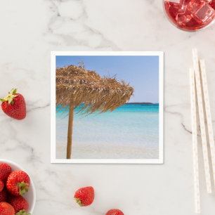Servilleta De Papel Playa Tropical Escénica con Sombrilla de Paja