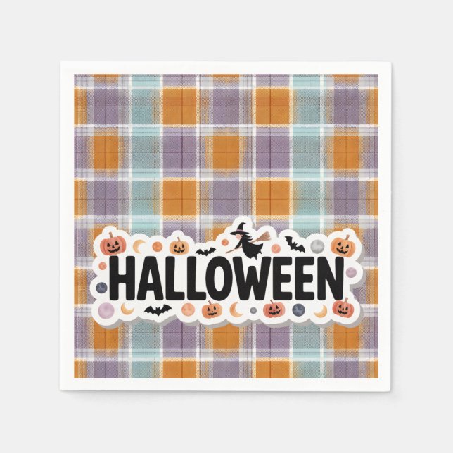 Servilleta De Papel Playful Halloween Plaid (Anverso)