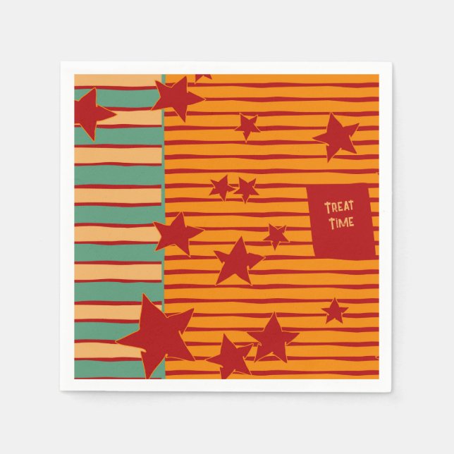 Servilleta De Papel Playful Pumpkin Orange Retro Halloween Star Stripe (Anverso)
