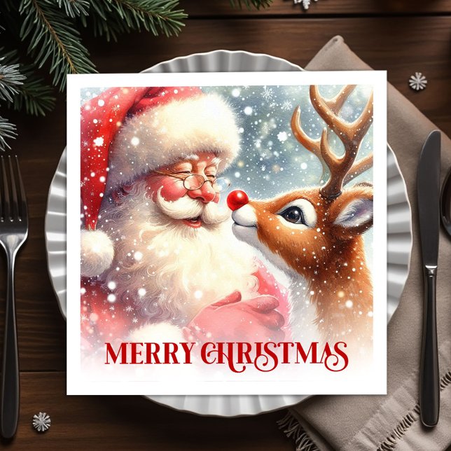 Servilleta De Papel Playful Santa Rudolph Christmas Party Napkins Set (Playful Santa Rudolph Christmas Party Napkins Festive)