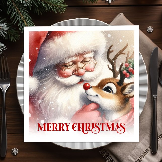 Servilleta De Papel Playful Santa Rudolph Holiday Dinner Napkins (Playful Santa Rudolph Holiday Dinner Napkins)