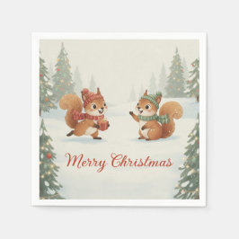 Servilleta De Papel Playful Squirrels in Christmas Winter Forest