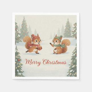 Servilleta De Papel Playful Squirrels in Christmas Winter Forest