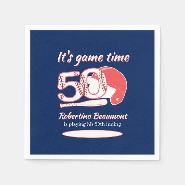 Servilleta De Papel Playing His 50th Inning Baseball Birthday Party (Anverso)