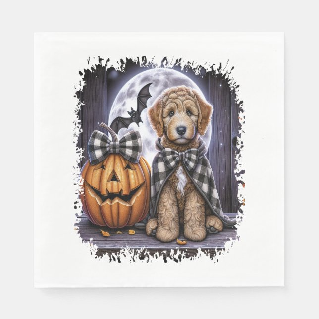 Servilleta De Papel Plaza de Halloween del perro Labradoodle (Anverso)