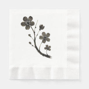 Servilleta De Papel Plum Blossom Line Art - Diseño botánico en