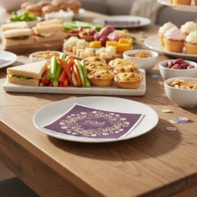 Servilleta De Papel Plum Floral Wreath 60th Birthday Paper Napkins (Subido por el creador)