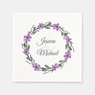 Servilleta De Papel Plum Mauve Gris Black Watercolor Floral Wreath