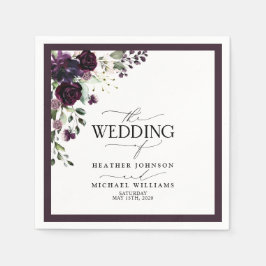 Servilleta De Papel Plum Purple Mauve Floral Watercolor Script Boda