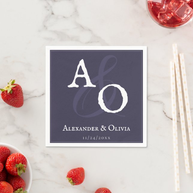 Servilleta De Papel Plum Purple Minimalista Monograma Boda (In situ)