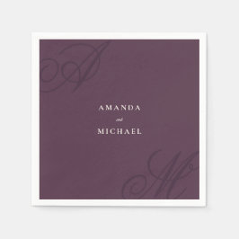 Servilleta De Papel Plum Purple Modern Edge Elegante Monograma Boda