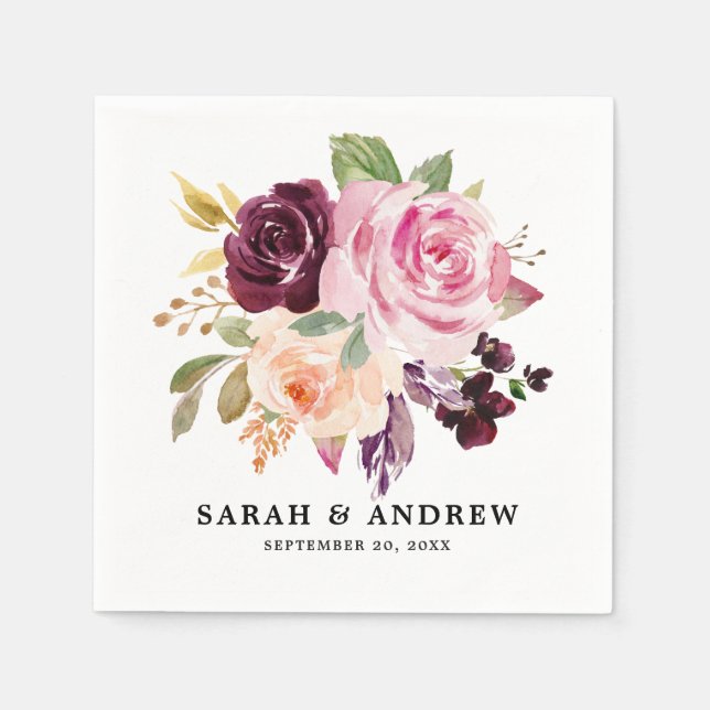 Servilleta De Papel Plum Purple Rubor Boda bucal rosa (Anverso)