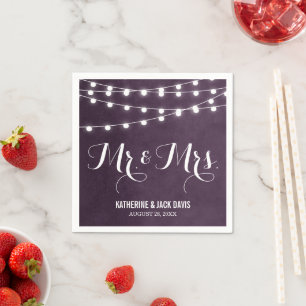 Servilleta De Papel Plum String Luces Boda Monograma