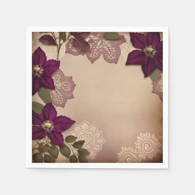 Servilleta De Papel Pluma de época Clematis (Anverso)