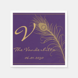 Servilleta De Papel Pluma de pavo real en oro y ciruela morada