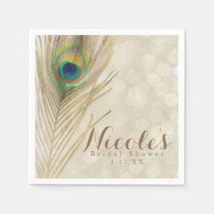 Servilleta De Papel Pluma de pavo real exótico dorado Glam elegante fi