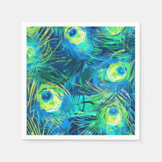 Servilleta De Papel Plumage real: plumas de pavo real azules y verdes