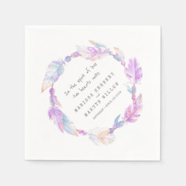 Servilleta De Papel plumas bohemias bodas y toallas de púrpura