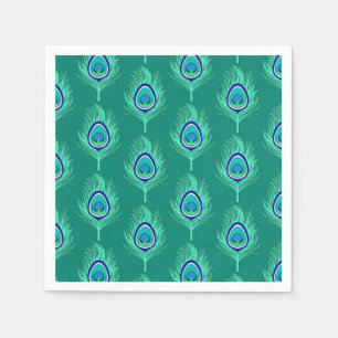 Servilleta De Papel Plumas de pavo real, Aqua sobre turquesa / pavo re