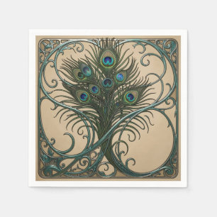 Servilleta De Papel Plumas de pavo real Art Nouveau marco ornamentado