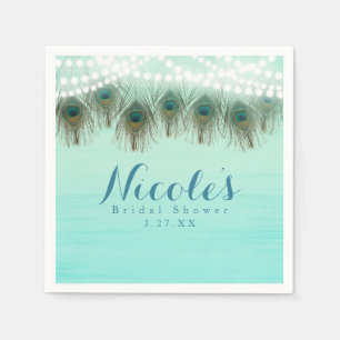 Servilleta De Papel Plumas de Pavo Real y Luces de Cadena Fiesta Rústi