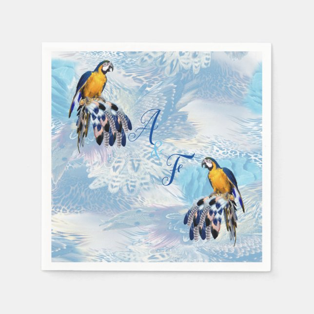 Servilleta De Papel plumas de tono azul de loro exótico (Anverso)