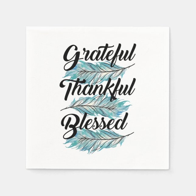Servilleta De Papel plumas verde azuladas agradecidas almohada bendeci (Anverso)