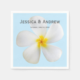 Servilleta De Papel Plumeria blanca en azul, tropical, floral, servill