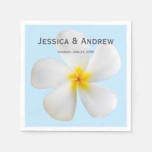 Servilleta De Papel Plumeria blanca en azul, tropical, floral, servill
