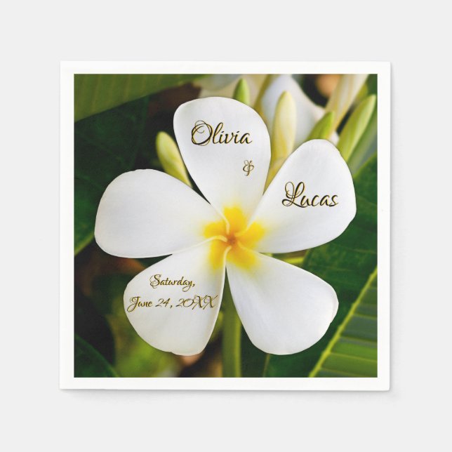 Servilleta De Papel Plumeria blanca tropical - Nuevos comienzos - Boda (Anverso)