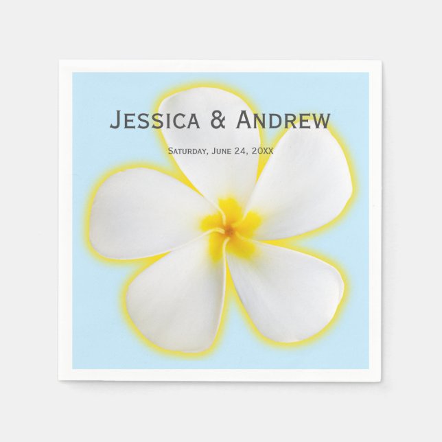Servilleta De Papel Plumeria tropical, blanca y amarilla, Boda floral (Anverso)