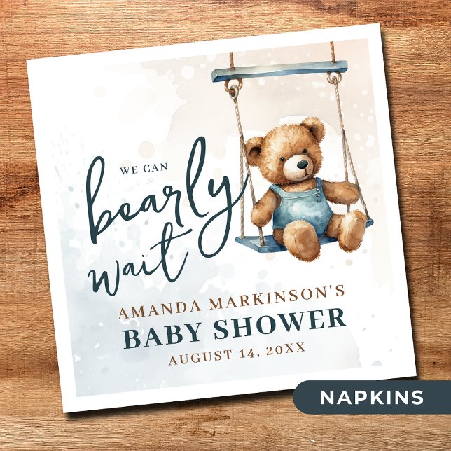 Servilleta De Papel Podemos Esperar A Denim Teddy Bear Baby Shower (Subido por el creador)