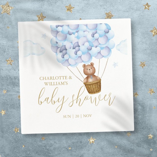 Servilleta De Papel Podemos Esperar A Teddy Bear Blue Boy Baby Shower (We Can Bearly Wait Teddy Bear Blue Boy Baby Shower Napkins)