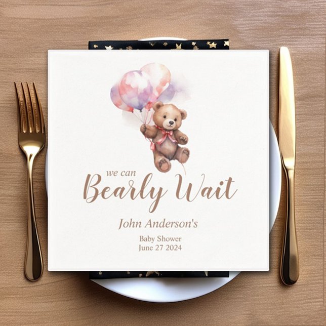 Servilleta De Papel Podemos esperar en globo Teddy Bear Baby Shower (Subido por el creador)