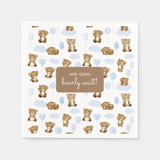 Servilleta De Papel ¡Podemos esperar! Teddy Bear Balloon Baby Shower (Anverso)