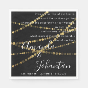 Servilleta De Papel Poema boda Gracias Floral Gold Name Date Black