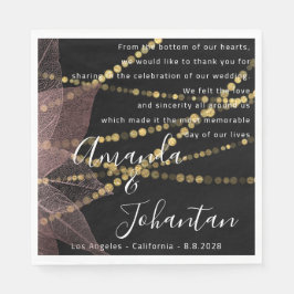 Servilleta De Papel Poema boda Gracias Floral Gold Name Rosa Black